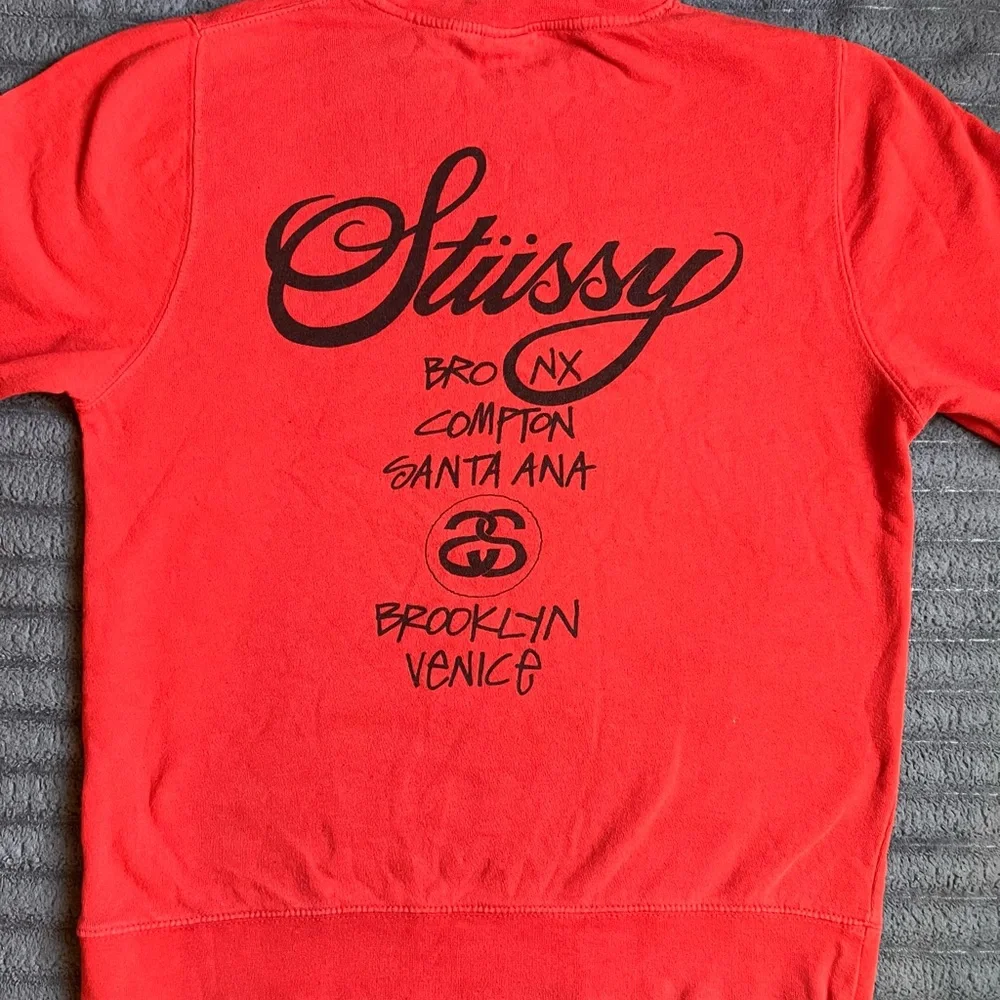 Stussy Small Orange-ish Red World Tour Unisex Crewneck Sweatshirt - Picture 2 of 3